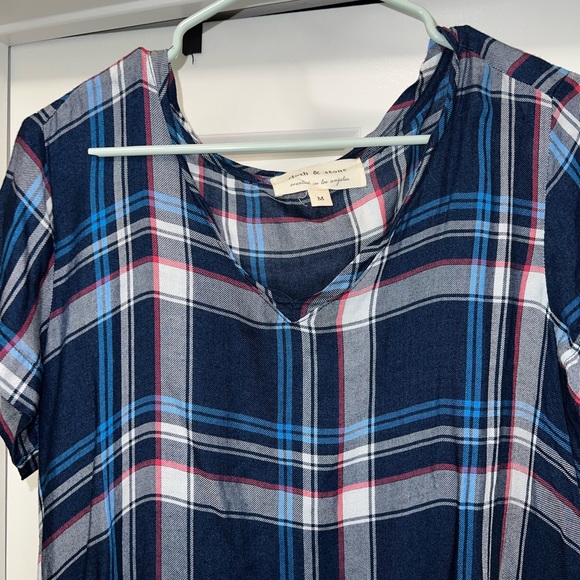 Cloth & Stone Anthropologie Blue Plaid Gingham Hi Low Dress size Medium M - Picture 2 of 2